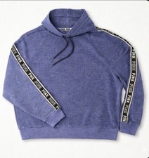 Victoria's Secret PINK Blue Marl Funnel Neck Hoodie Logo Sleeve Medium