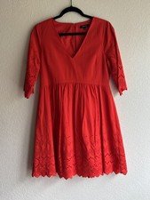 Madewell Eyelet Lattice V-neck 1/2 Bell Sleeve Mini Dress Bright Poppy Size 2