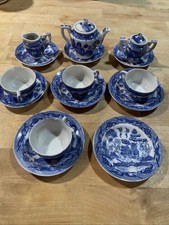 Vintage Blue Willow Transor Ware Pieces Child Doll Plate Japan MCM
