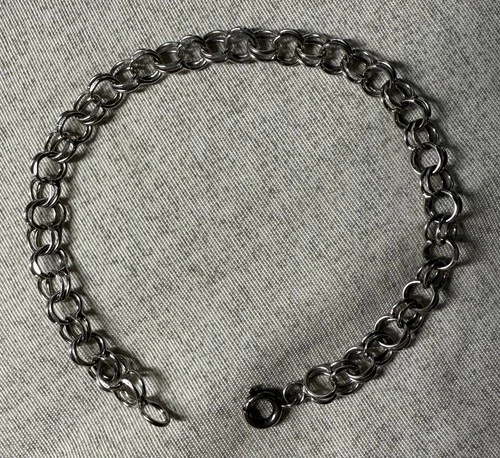 Vintage Sterling Silver Charm Bracelet Double  curb Link Chain Ring Clasp 8”