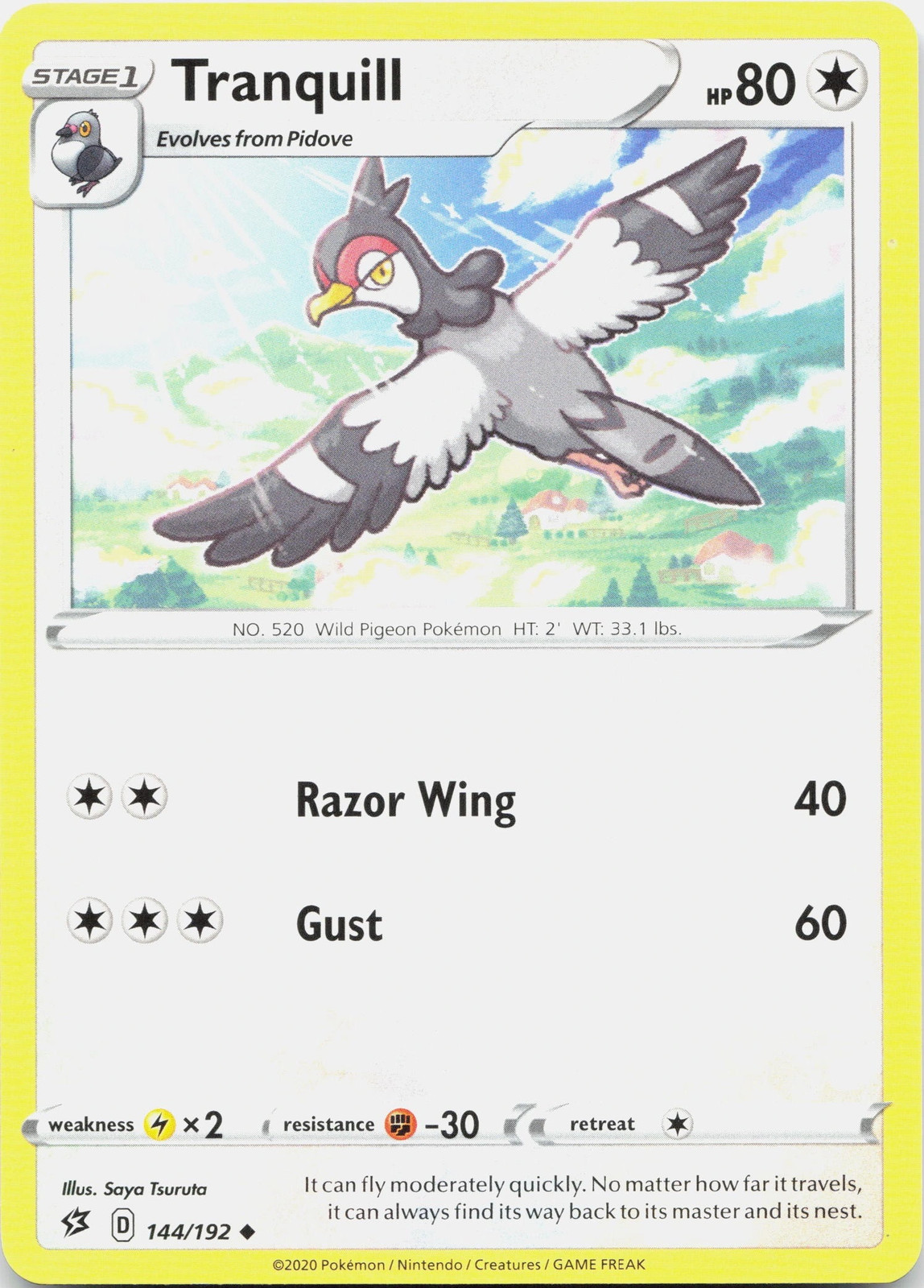Tranquill 144/192 Rebel Clash Uncommon NM Pokemon TCG