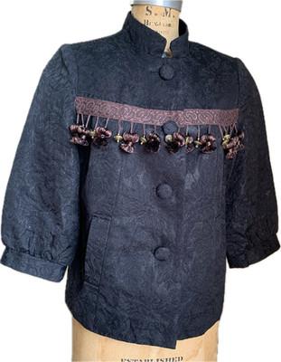 OOAK Upcycled Tapestry Jacket 10 Black Tassel Fringe Whimsigoth Gothic Boho Coat