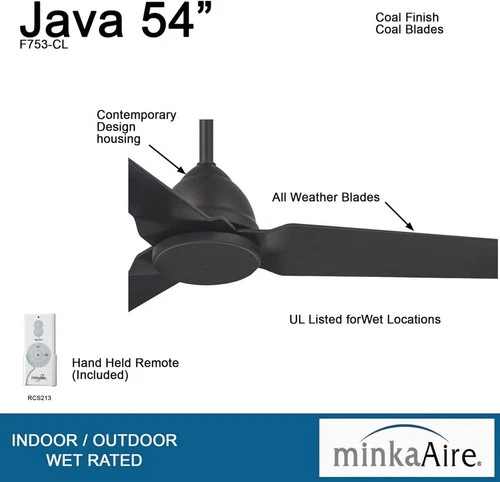 Minka Aire F753-CL Java 54" Outdoor Ceiling Fan with Remote, Coal - Picture 7 of 9