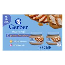 Stage 2 Baby Food, Chicken & Turkey Variety Pack Jars, Mealtime Poultry Puree, B