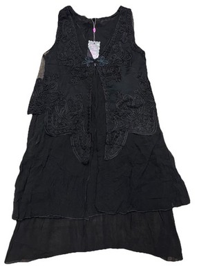 Pretty Angel Dress S Black Silk Blend 2pc Layered Crochet Vest Fairy Grunge NEW