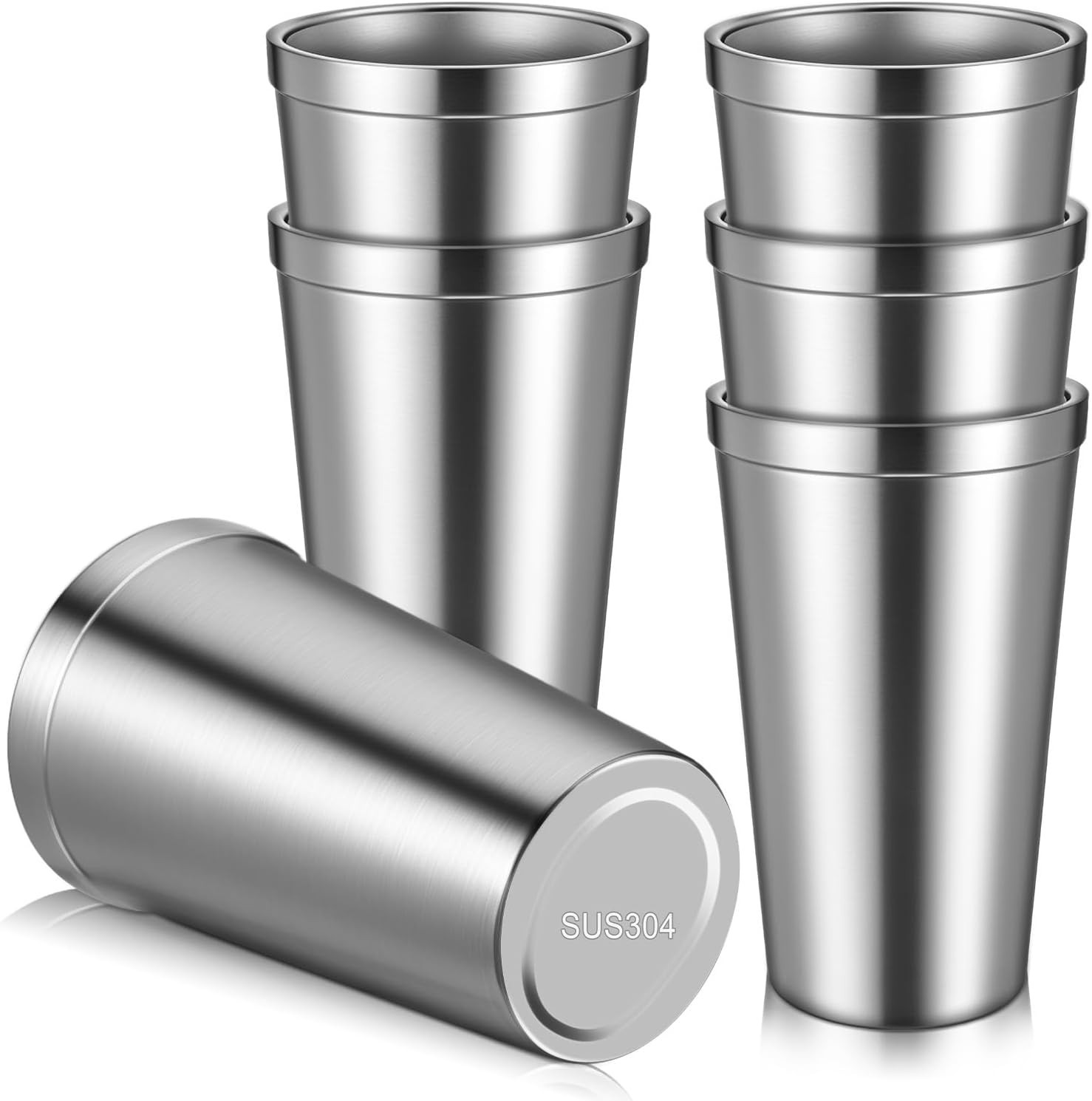 6 Pack Stainless Steel Cup 16 oz, Stackable Double Wall Vacu
