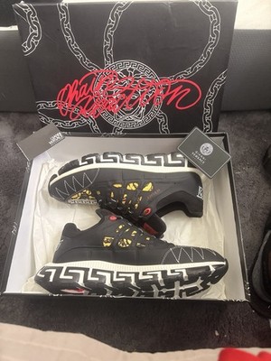 Versace Trigreca Men's Low Top Lace-Up Sneakers Black Yellow White Red