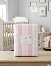 Pottery Barn Kids Spring Stripe Curtain Panel 96"/44 Pink White Belt Loop Rare