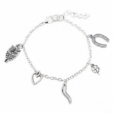 Bracciale PORTAFORTUNA con charms Argento Quadrifoglio Cuore braccialetto donna