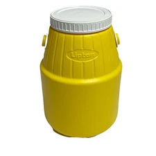 Vintage Lipton Tea Jug Container 8” Tall Yellow Carrying Handle With Lid