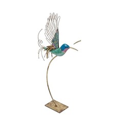 Dekofigur Kolibri, Vogel blau auf Fuß H. 80cm aus Metall Formano S26