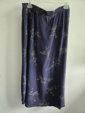 VTG Talbots 100 Silk Lined Midi Skirt Navy Blue Gold Floral Line Art Size 14