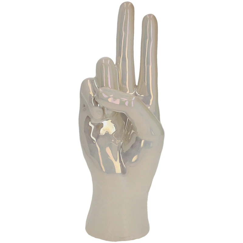 Mano Vittoria Decorativa Ceramica Bianco Perlato Lucido Soprammobile H 25 cm
