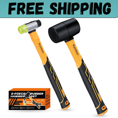 2-Piece Rubber Mallet Hammer Set, 8oz Rubber Hammer Mallet & 25mm Double-Faced S
