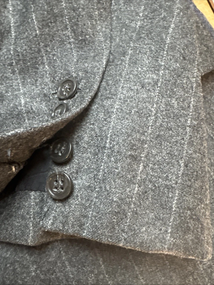 Loro Piana 尺寸 46L 灰色条纹羊毛羊绒法兰绒西装外套运动外套夹克 — 第 3/4 张图片