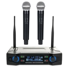 Professional 2 Channel UHF Wireless Dual Microphone  Handheld MIC SystemCordless