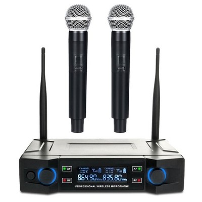 2 Professional Channel UHF Wireless Dual Microphone Cordless Handheld MIC System