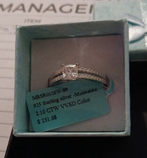 925 Sterling Silver Moissanite Princess Engagement Wedding Ring Set 2.10ctw 8