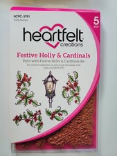Heartfelt Creations Rubber Cling Stamp: HCPC-3791 FESTIVE HOLLY  CARDINALS