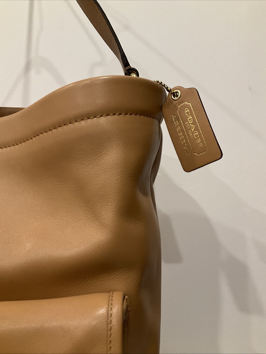 Vintage Coach Legacy Archival Bucket Duffle Bag Tan Leather Front