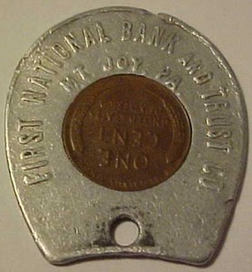 1949-D Good Luck Encased Cent First National Bank And Trust Mt. Joy Pennsylvania