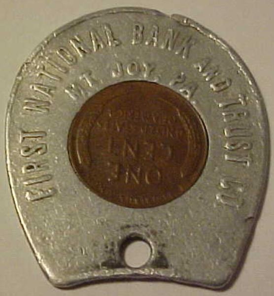 1949-D Good Luck Encased Cent First National Bank And Trust Mt. Joy Pennsylvania