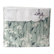 Sky Field Flowers 3 Piece KING Duvet Cover Set AQUA GREEN