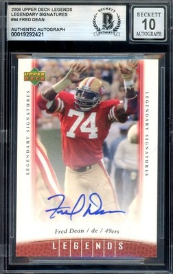 Fred Dean Gem Mint 10 Beckett BAS Signed 2006 Upper Deck Legends Autograph