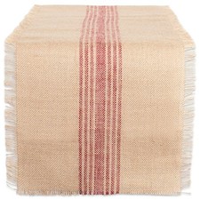 Jute Burlap Collection Kitchen Table Runner, 14x72" Middle Stripe Barn Red