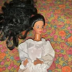 Vintage Barbie Kira Doll White Fancy Dress Gown Hawaiian Black Hair Tan Ring