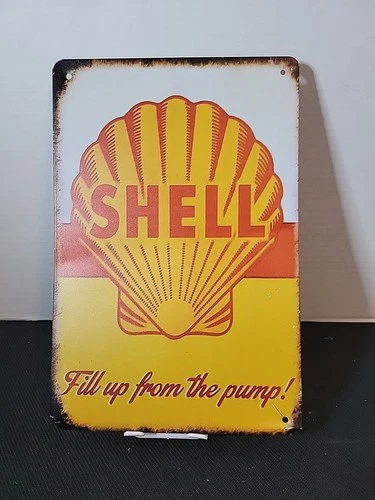 Shell Vintage Looking Gas Oil Sign Station Garage Shop Retro Rustic Tin Sign