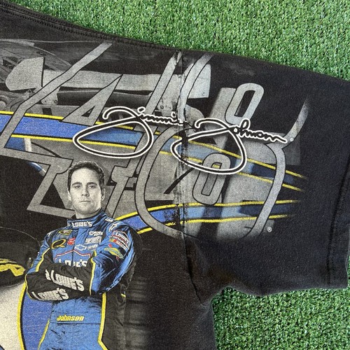VTG Y2K Mens Chase Authentics Nascar Jimmie Johnson Faded Black AOP T-Shirt 2XL - Picture 11 of 15