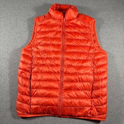 Uniqlo Ultra Light Down Vest Mens M Orange Quilted Full Zip Puffer Lightweight