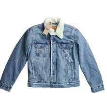 Levis Sherpa Jacket Denim Trucker Jackets Light Wash Blue 163650044