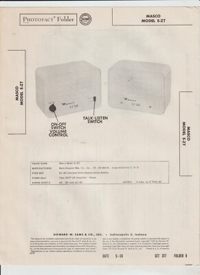 1956 MASCO Model E-ZT INTERCOM Service Manual SAMS Photofact  A5