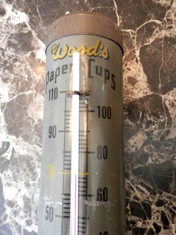 VINTAGE 1946 RARE UNUSUAL" WOODS PAPER CUP" THERMOMETER DISPENSER ~ NICE~