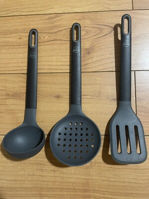 3er Set Silikon Küchenutensilien mit Haken Antihaft Pfannen Kochen Werkzeuge Schwarz