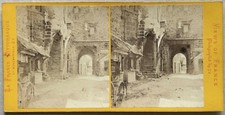 Le Mont-Saint-Michel Le village Porte Photo Q. V. c1870 Stereo Vintage Albumin