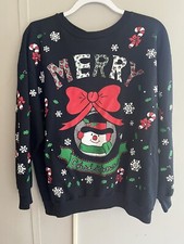 Holiday Time Christmas Sweatshirt Snowman Glitter Made in USA Vintage Sz Large