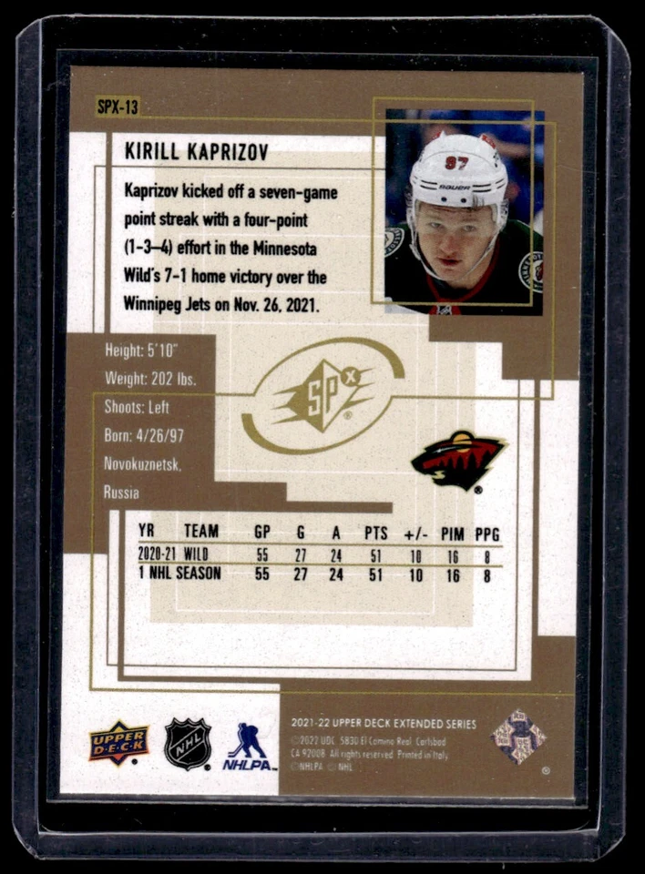 2021-22 Upper Deck Extended Series 1999-00 SPx Retro Kirill Kaprizov #SPX-13 - Image 2 of 2
