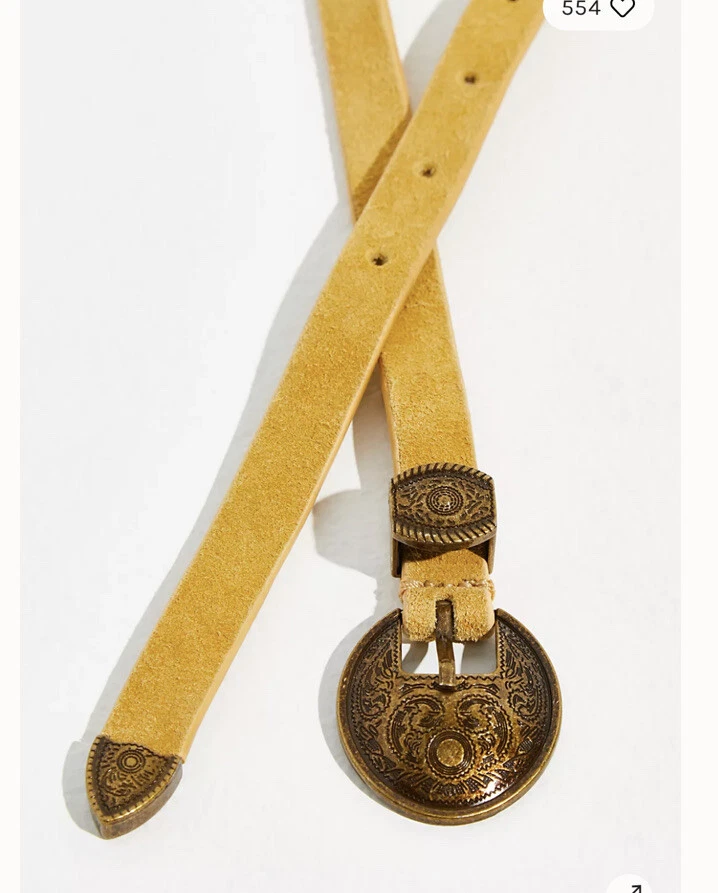 Cinturón Western Free People Wyatt con Hebilla de Bronce, Gamuza Amarilla, S/M, ¡Nuevo! Foto 3 de 4
