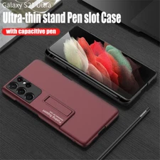 Slim Shockproof Phone Stand PC Case with S Pen Slot For Samsung S22 S21 Ultra 5G