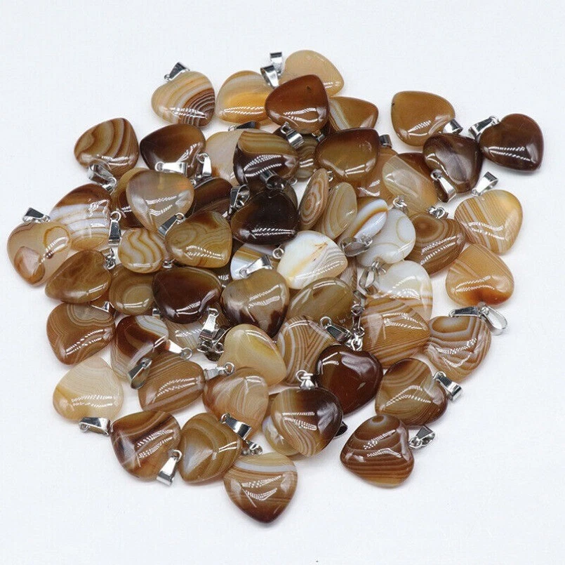 500pcs Natural Coffee Stripe Agate Heart Shape Pendants Wholesale Jewelry Making - Image 3 of 4