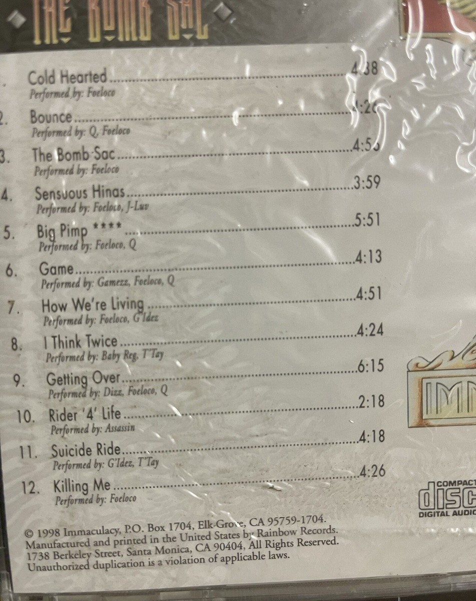 1998 FOE LOCO “THE BOMB SAC” CD STILL IN WRAPPER FEATURING G-IDEZ