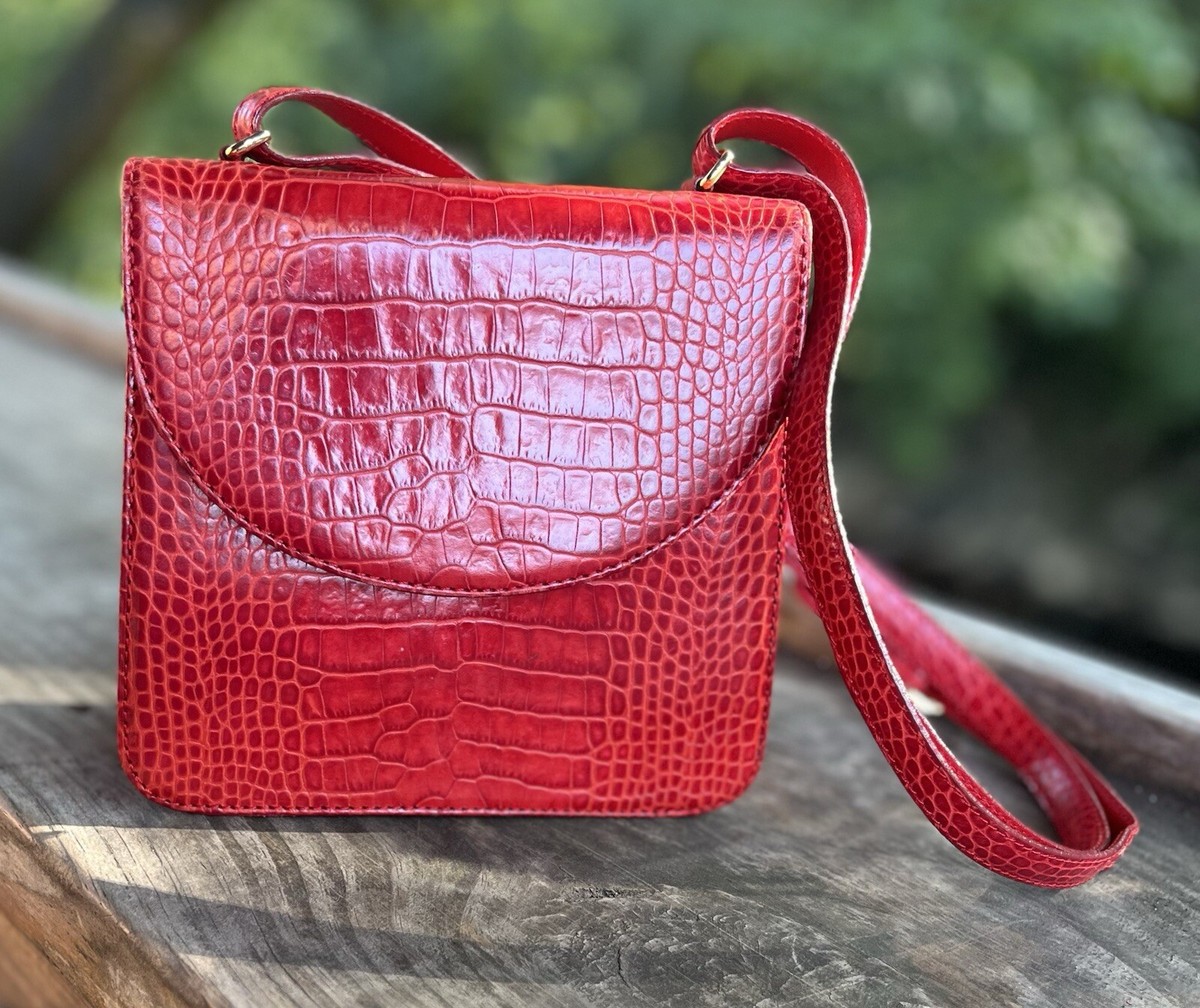 Bruno Magli Cherry Red Crocodile Embossed Leather Crossbody Bruno Magli Cherry Red Crocodile Embossed Leather Crossbody
