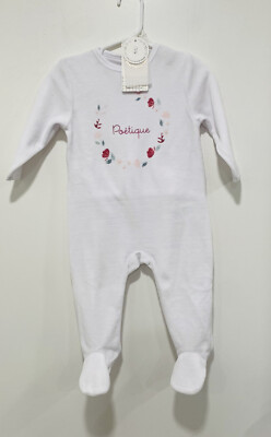 Carrement Beau NWT Baby Girl White Velour Cotton Footie Size 12M