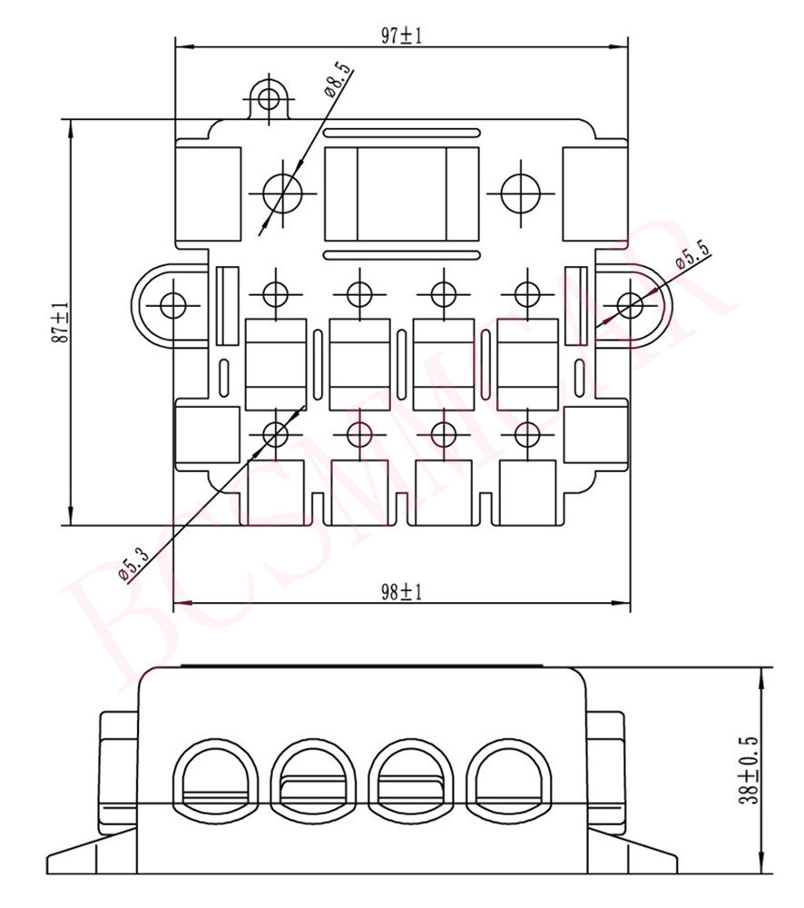 5-Way Fuse Box Car Marine Fuse Block Holder Indicator Waterproof DC 32V 25A-500A