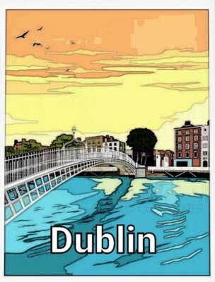 DUBLIN Kühlschrankmagnet laminierter KUNSTSTOFF 2,5X3,5'' ZOLL CA. 