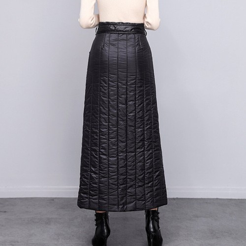Jupe longue femme moulante slim rembourrée matelassée ceinture fermeture éclair poche chaude hiver douce - Photo 6/8