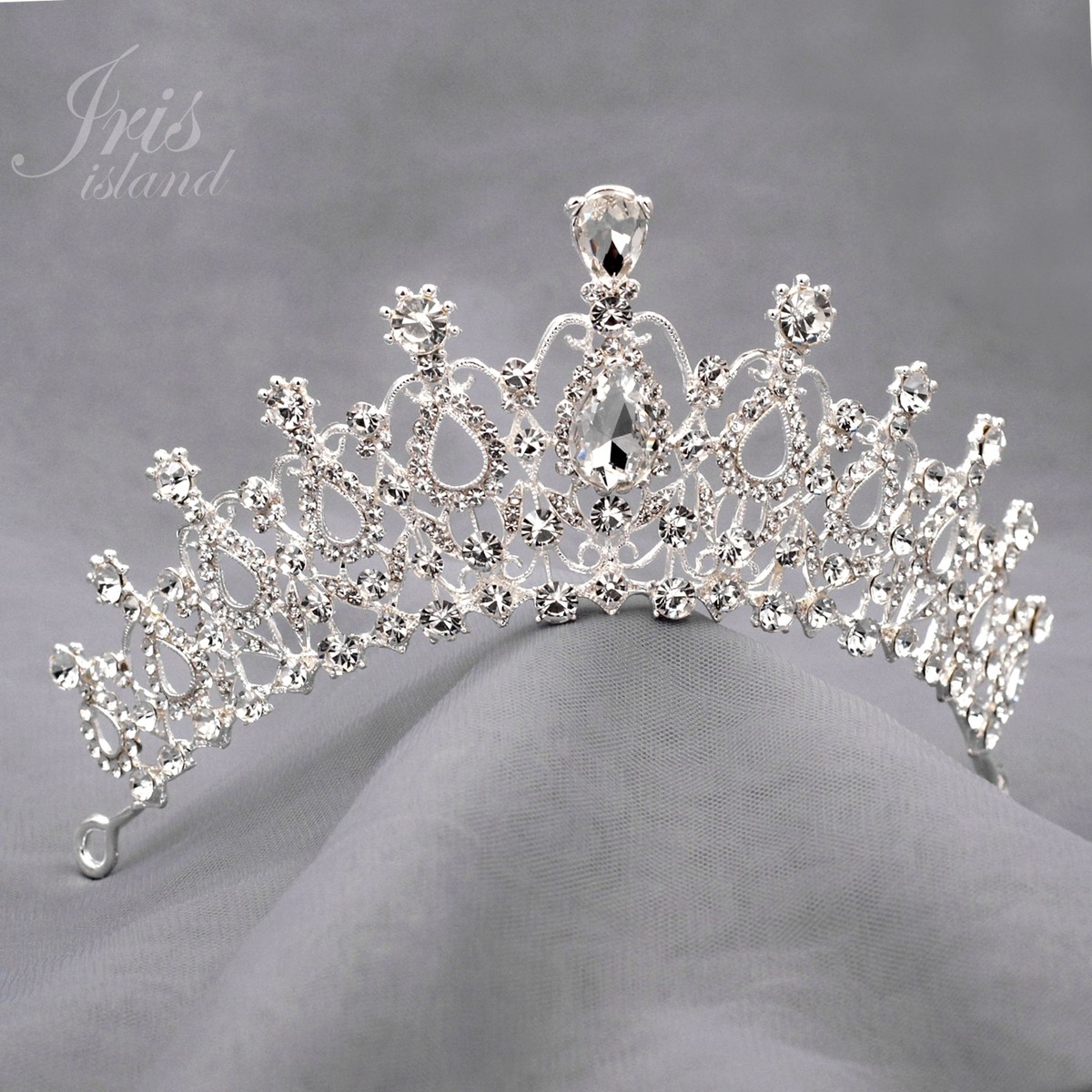 Silver Clear Crystal Princess Teardrop Rhinestone Tiara Crown Glass Dazzling Marquis Cut Royal Princess Mini Crystal Rhinestone  main image 4